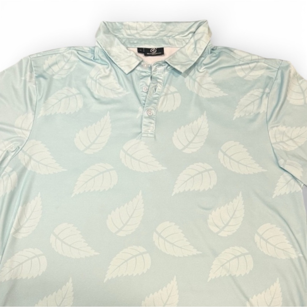 Greenside Golf Light Aqua Leaf Pattern Golf Polo Shirt XL